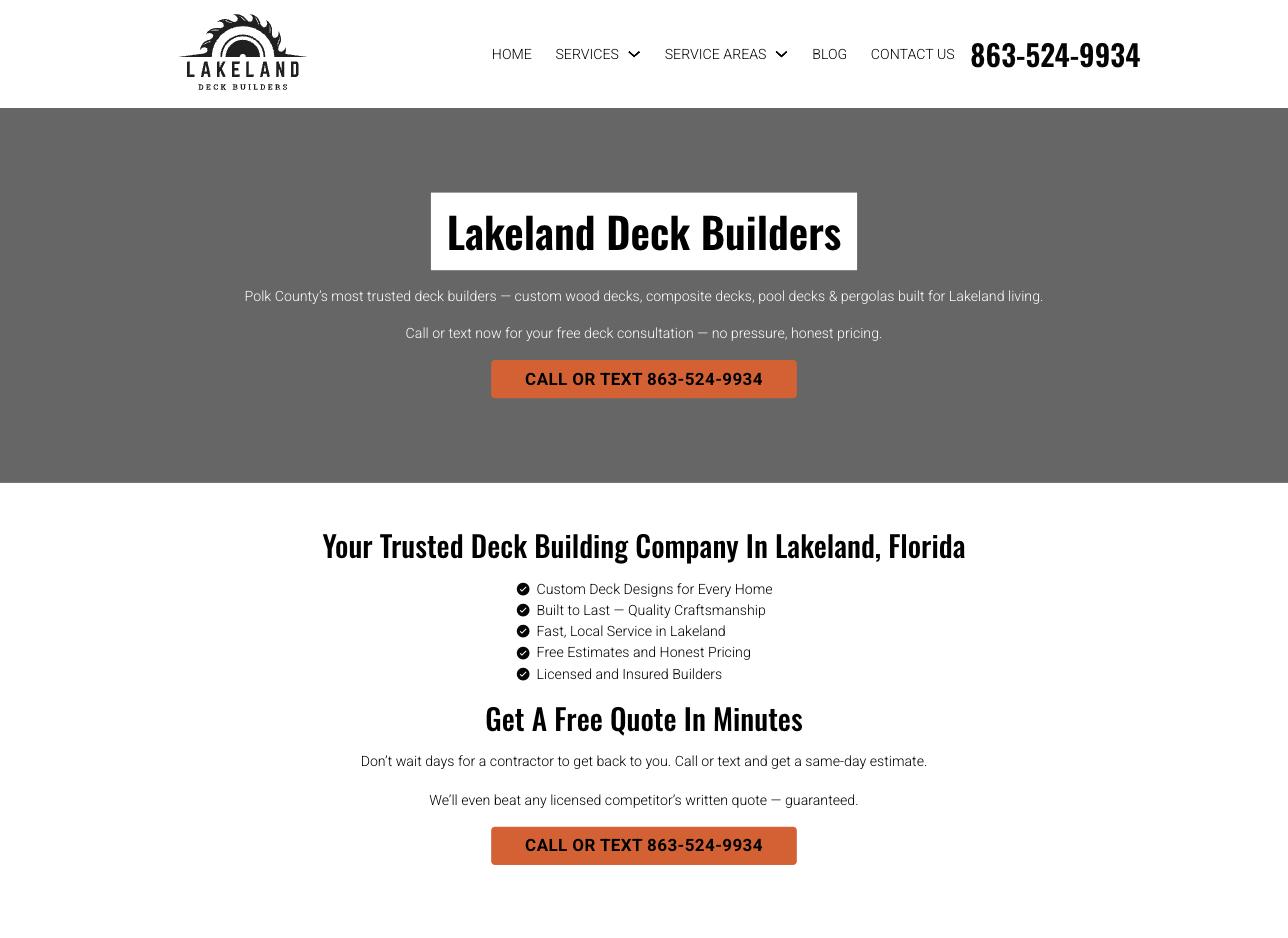 Lakeland Deck Builders website built by Lakeland Web Design
