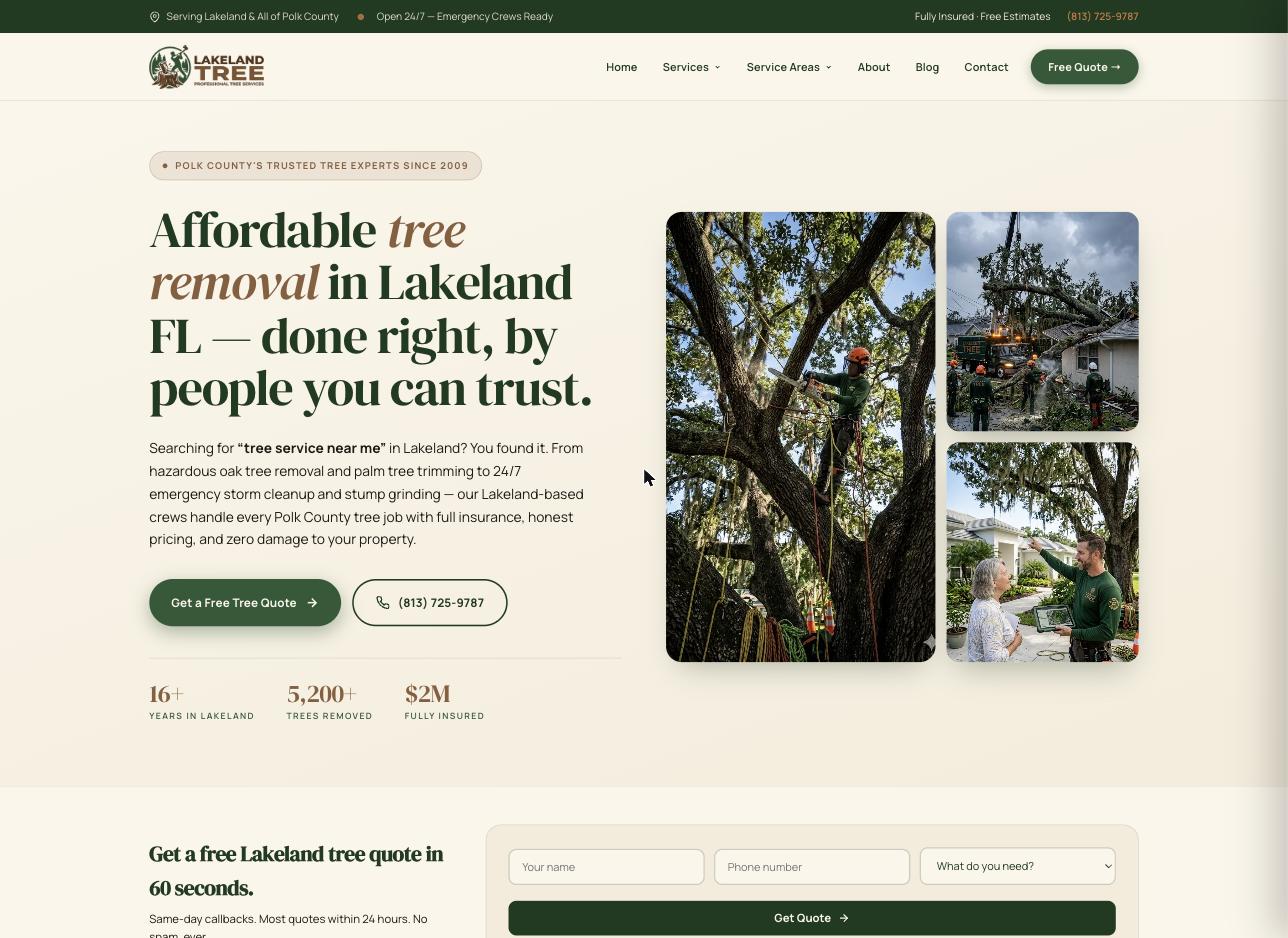 Lakeland Tree website built by Lakeland Web Design