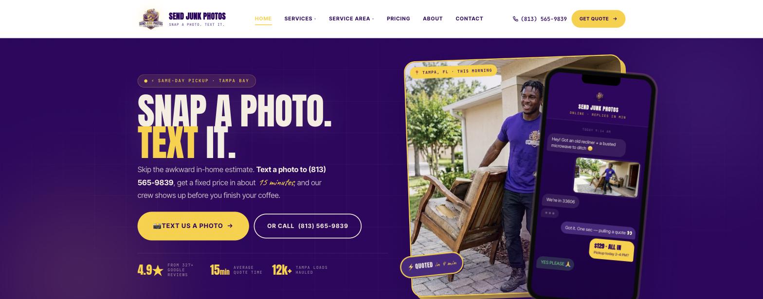Send Junk Photos website built by Lakeland Web Design